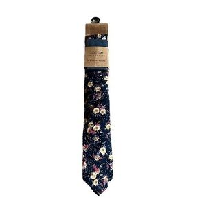 NWT JOE’S COLLECTION blue floral print cotton skinny tie & denim pocket square